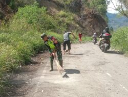 Wujudkan Lingkungan Bersih, Babinsa Bersama Warga Lakukan Gotong Royong.