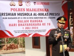 Kapolres Majalengka Resmikan Mushola Al-Ikhlas Presisi di Desa Karayunan Dalam rangka memperingati Hari Bhayangkara ke-78