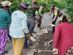 Bhabinkamtibmas Desa Kayubihi, Bersinergi Dengan Babinsa, Monitoring Pemeliharaan Jalan di Desa Binaannya