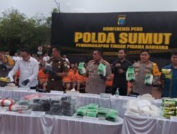Polda Sumut Adakan Konferensi Pers Ungkap Kasus Tindak Pidana Narkoba Seberat 578, 713 Tersangka Ditahan dan Ratusan Kg Barbut Dimusnahkan