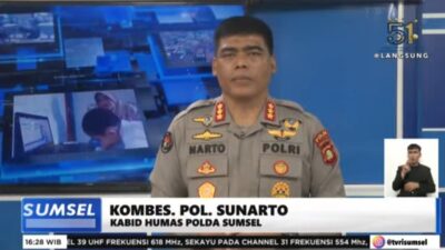 Kabid Humas Polda Sumsel Kombes Pol Sunarto jadi Pembawa Berita Di TVRI Sumsel