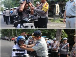 Jajaran Direktorat Lalu Lintas Polda Bali Bersama Jasa Raharja, Bagikan Helm Gratis kepada Masyarakat