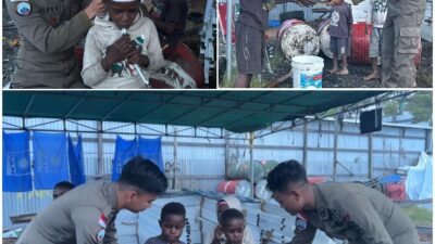 Bentuk Perhatian Personel Satgas Humas Damai Cartenz-2025, Berbagi Keceriaan dengan Anak-Anak di Distrik Mulia, Puncak Jaya