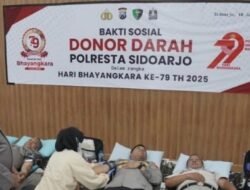 Jelang Peringatan HUT Bhayangkara, Polresta Sidoarjo Gelar Baksos Donor Darah 