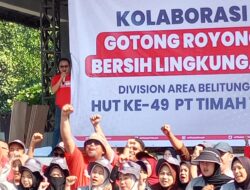 Kalaborasi HUT PT Timah ke 49 Menyambut HUT RI ke 80, Adakan Giat Gotong Royong di Pantai Nyiur Melambai