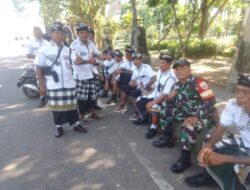 Sinergitas Babinsa, Bhabinkamtibmas dan Pecalang, Jamin Kelancaran Upacara Mebeji di Jembrana