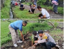 Ciptakan Desa Asri, Hijau dan Aman Bhabinkamtibmas Desa Budeng Turut Bergotong Royong, Ajak Warga Tanam Pohon Kelapa