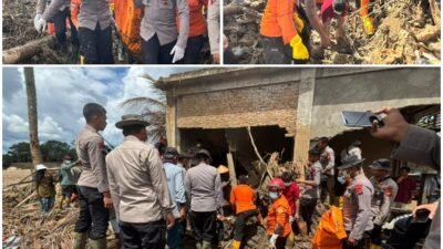 Tugas Kemanusiaan Tim Brimob Polda Riau Evakuasi Jenazah Korban Bencana, di Kecamatan Palembayan