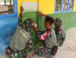 Percantik SD Negeri 9 Takengon Anggota TNI Cat Ulang Bangunan Sekolah