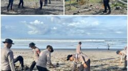 Ciptakan Lingkungan yang Bersih dan Asri, Personil Brimob Ajak Masyarkat Bersih-Bersih Pantai Yeh Gangga