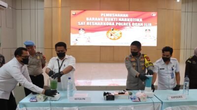 Polres Ogan Ilir Musnahkan Barang Bukti Narkoba Hasil Ungkap Kasus