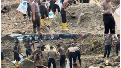 Ramadhan Penuh Kepedulian, Satbrimob Polda Sumsel Bangun Huntara untuk Korban Bencana Aceh