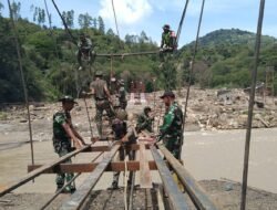 Progres 56,6 Persen, Kodim 0106/Aceh Tengah Kebut Pembangunan Jembatan Gantung Desa Burlah