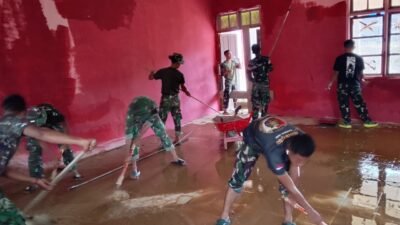 Satgas Gulbencal Lanjutkan Rehabilitasi SMPN 26 Takengon, Progres Pengecatan Capai 55 Persen