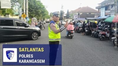 Laksanakan Pos Sore, Satlantas Polres Karangasem Laksanakan Pengaturan di Pasar Senggol Jalan Gajah Mada Amlapura