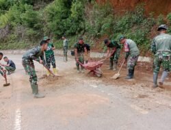 Satgas Gulbencal Bersihkan Material Longsor di Jalan Lintas Takengon–Isaq