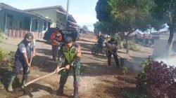 Babinsa dan Warga Gotong Royong Bersihkan Halaman Kantor Reje di Pantan Damar