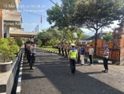 Laksanakan Tugas Piket Jags di Mako, Sat Lantas Polres Karangasem Ikuti Apel Serah Terima Tugas Jaga