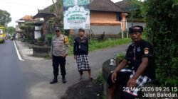 Sinergi Bhabinkamtibmas Desa Selat Bersama Pecalang Desa Adat Santi, Berikan Pengamanan Upacara Pernikahan