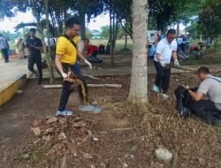 Tiga Pilar Bersatu, Polsek Mesuji Timur Gelar Gotong Royong Bersih-bersih Alun-Alun Marga Jadi