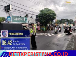 Rutinitas Anggota Lantas Polres Karangasem, Lakukan Gatur Pagi di Simpang Tiga BTN Taman Asri Karangasem