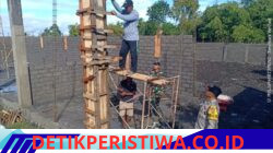 Sambangi Pekerja Proyek Pembangunan Kantor Koprasi Merah Putih di BD Pura Desa Sebudi, Bhabinkamtibmas Desa Sebudi Berikan Pesan Kamtibmas
