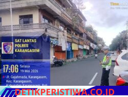 Rutinitas Pos Sore, Satlantas Polres Karangasem Lakukan Gatur Lalin di Pasar Senggol Jalan Gajah Mada Amlapura