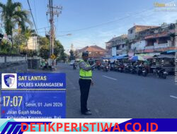 Rutinitas Pos Sore, Satlantas Polres Karangasem Lakukan Gatur Lalin di Pasar Senggol Jalan Gajah Mada Amlapura