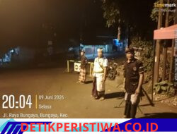 Pastikan Piodalan Berjalan Lancar, Bhabinkamtibmas Desa Bungaya Bersama Pecalang Amankan Jalur Simpang 4 Tlugtug