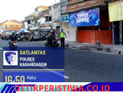Rutinitas Pos Sore, Satlantas Polres Karangasem Lakukan Gatur Lalin di Pasar Senggol Jalan Gajah Mada Amlapura