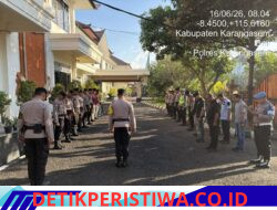Masa Pergantian Piket Tugas Jaga, Anggota Lantas Polres Karangasem Laksanakan Aapel Serah Terima Tugas Jaga