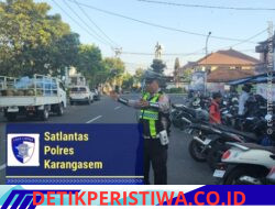 Rutinitas Pos Sore, Satlantas Polres Karangasem Lakukan Gatur Lalin di Pasar Senggol Jalan Gajah Mada Amlapura