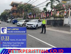 Rutinitas Pos Sore, Satlantas Polres Karangasem Lakukan Gatur Lalin di Pasar Senggol Jalan Gajah Mada Amlapura