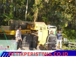 Truk Bermuatan Excavator Gagal Menanjak dan Terguling di Jalan Raya Macang Bebandem, Polisi Tutup Sementara Jalur Dua Arah