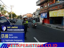 Satlantas Polres Karangasem Rutin Lakukan Pos Sore dan Gatur Lalin, di Pasar Senggol Jalan Gajah Mada Amlapura