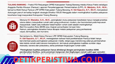 Fraksi PDI Perjuangan DPRD Kabupaten Tulang Bawang Dukung Peningkatan Pelayanan RSUD Menggala