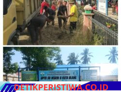 Kebersamaan warga blang Mee Gotong Royong Bersihkan UPTD SD Negeri 8 Kuta Blang, Babinsa Turut Membantu