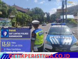 Cegah Lakalantas, Satlantas Polres Karangasem Berikan Himbauan Tidak Parkir Truk Sembarangan di Kawasan Obyek Wisata Candidasa
