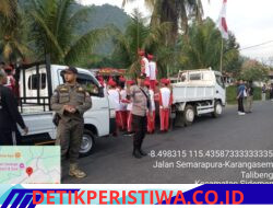 Sambut HUT RI Ke-81 Kemerdekaan RI, Personil Polsek Sidemen Amankan Lomba Gerak Jalan Pelajar Tingkat SMP dan SMA  