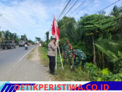 Polsek dan Koramil Peureulak Barat Perkuat Semangat Kebangsaan Lewat Pemasangan Bendera Merah Putih