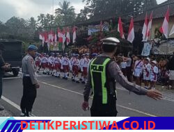 Semarakkan HUT RI Ke-81, Polsek Rendang Berikan Pengamanan Lomba Gerak Jalan Tingkat SD Se Kec. Rendang 