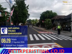 Antisipasi Kecelakaan pada Kalangan Pelajar, Anggota Lantas Polres Karangasem Bantu Sebrangkan Siswa Siswi SD Negeri 1 Subagan