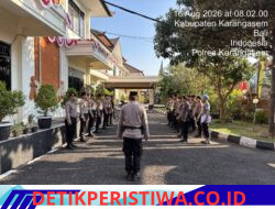 Jelang Pergantian Pelaksanaan Tugas Jaga di Mako, Anggota Lantas Polres Karangasem Laksanakan Apel Serah Terima Tugas Jaga