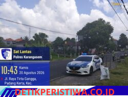 Pastikan Jalur Kawasan Wisata Lancar, Satlantas Polres Karangasem Terjunkan Unit Turjawali Lakukan Gatur Lalin di Obyek Wisata Tirtagangga