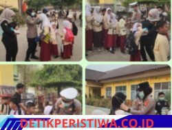 Sidokes Polres OKU Timur Bagikan Masker di SDN 20 Martapura Antisipasi Dampak Karhutla