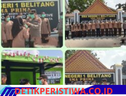 POLRES OKU TIMUR Melalui Polsek Belitang I Membagikan Masker Gratis Kepada Siswa – Siswi SMP Dan SMA Negeri Belitang