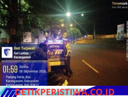 Personel Sat Lantas Polres Karangasem Atensi Jalan Veteran Jalur 11 Amlapura, Melalui Patroli Hunting System dan Giat Blue Light Patroli 