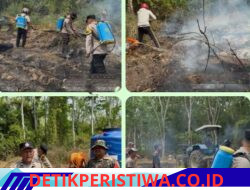 Dengan Sigap Personel Polres Oku Timur, Polsek Belitang III Kelokasi Kebakaran Yang Terjadi, di Perkebunan Desa Nusa Jaya Untuk Memadamkan Api