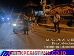Jaga Kondusivitas Situasi Kamtibmas pada Malam Hari, Personel Polsek Bebandem Gelar Blue Light Patrol di Wilkum Polres Karangasem
