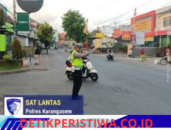 Cegah Lakalantas, Anggota Lantas Polres Karangasem Lakukan Gatur Pagi di Simpang Tiga BTN Taman Asri Karangasem